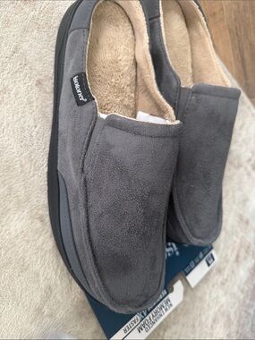 isotoner Men’s Gray Suede-Look Plush-Lined Slip-Ons